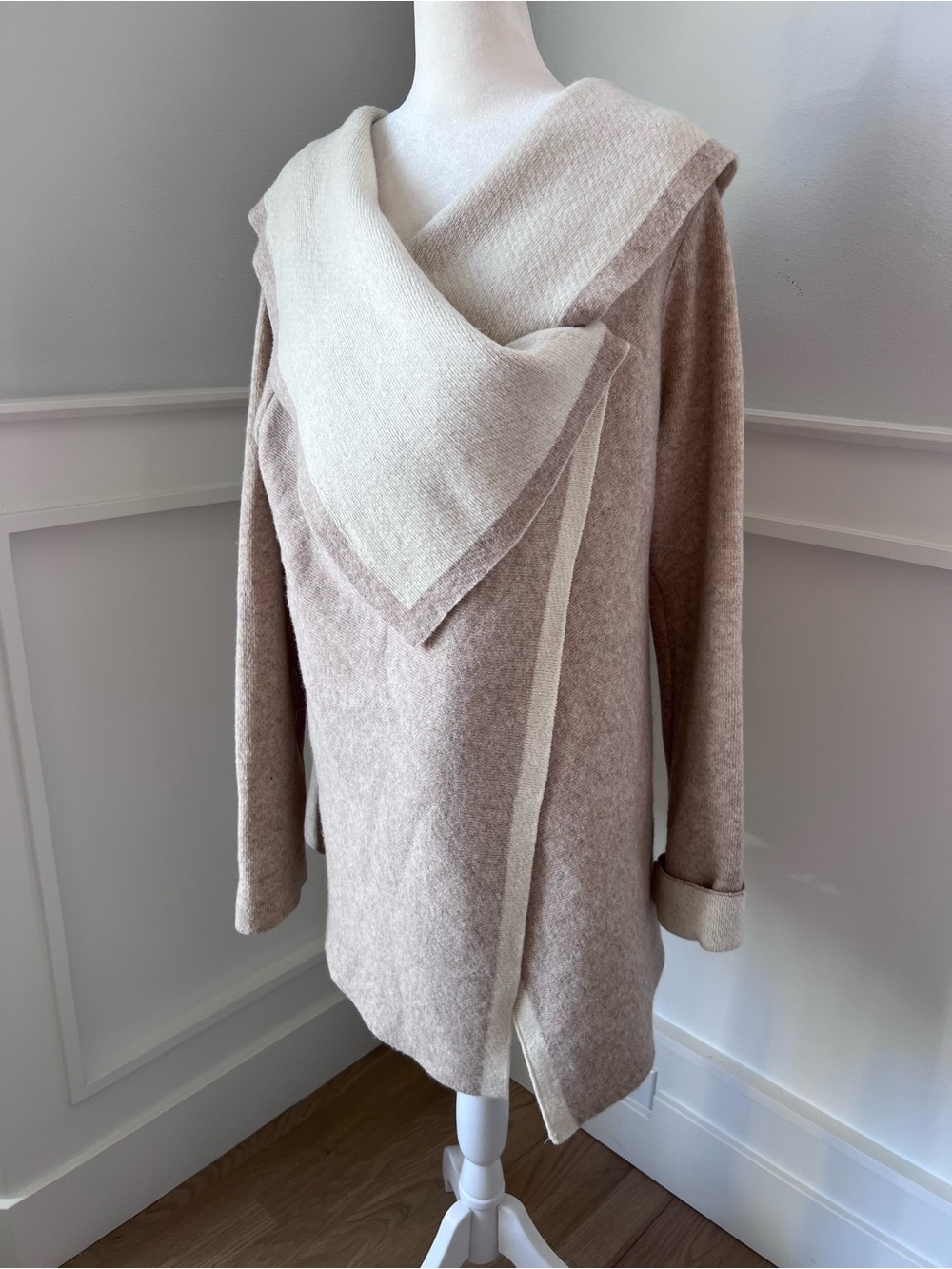 Two-Tone Cream and Taupe Draped Collar Sweater